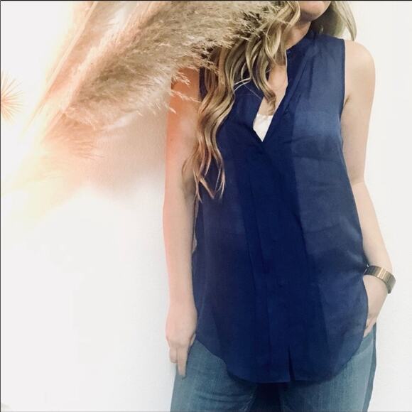 NEW ANTHROPOLOGIE Leifnotes Klara Sheer Silk High Low Button Tank Top Blouse 6 - Picture 3 of 8